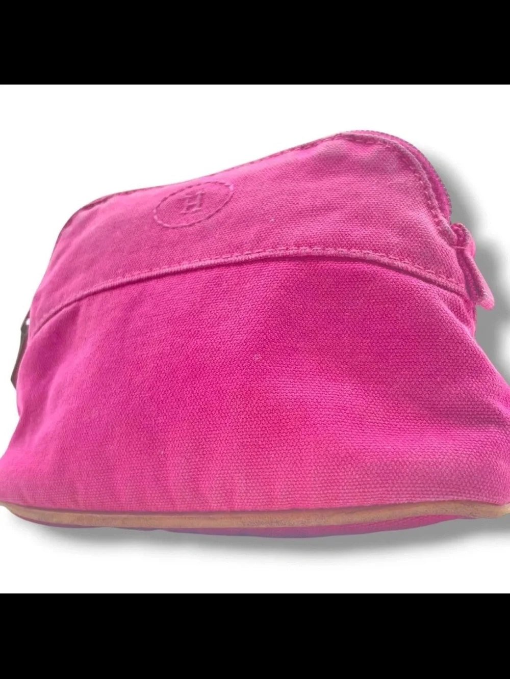 Hermes Hot Pink Canvas Cosmetic Pouch with Embossed H